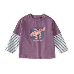 Dave&Bella Toddler Boys Purple/Beige Long Sleeve Breathable Cotton T-shirt Tops