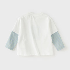 Dave&Bella Toddler Boys Purple/Beige Long Sleeve Breathable Cotton T-shirt Tops