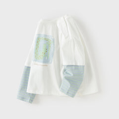 Dave&Bella Toddler Boys Purple/Beige Long Sleeve Breathable Cotton T-shirt Tops