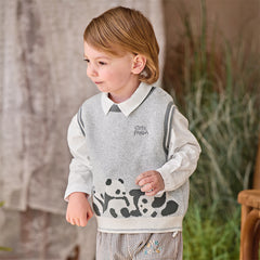 Dave&Bella Toddler Boys Cute Panda Grey Sleeveless Cotton Sweater Tank Tops