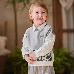 Dave&Bella Toddler Boys Cute Panda Grey Sleeveless Cotton Sweater Tank Tops