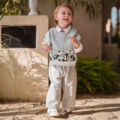 Dave&Bella Toddler Boys Cute Panda Grey Sleeveless Cotton Sweater Tank Tops