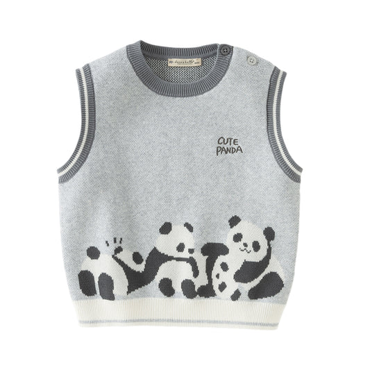 Dave&Bella Toddler Boys Cute Panda Grey Sleeveless Cotton Sweater Tank Tops