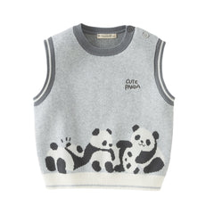 Dave&Bella Toddler Boys Cute Panda Grey Sleeveless Cotton Sweater Tank Tops