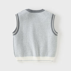 Dave&Bella Toddler Boys Cute Panda Grey Sleeveless Cotton Sweater Tank Tops