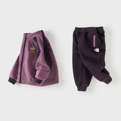 Dave&Bella Toddler Boys Purple Playful Bear Print Turtle Long Sleeve Top Pant Suits