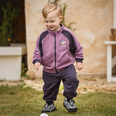 Dave&Bella Toddler Boys Purple Playful Bear Print Turtle Long Sleeve Top Pant Suits