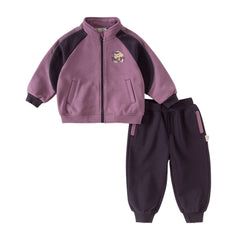 Dave&Bella Toddler Boys Purple Playful Bear Print Turtle Long Sleeve Top Pant Suits