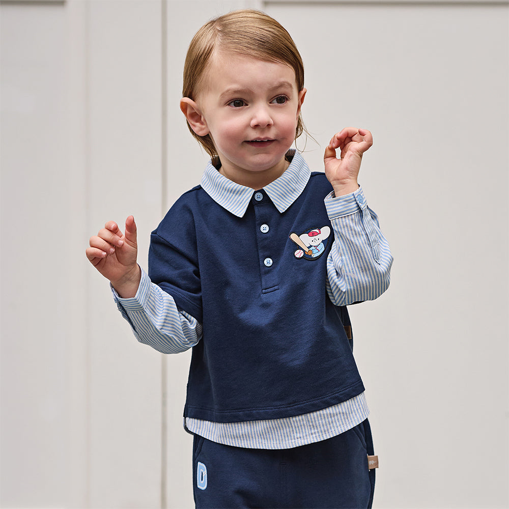 Dave&Bella Toddler Boys Playful Navy Blue T-shirt Pant Suits