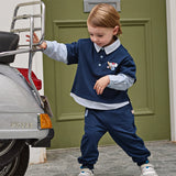 Dave&Bella Toddler Boys Playful Navy Blue T-shirt Pant Suits