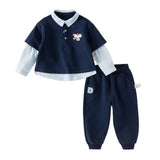 Dave&Bella Toddler Boys Playful Navy Blue T-shirt Pant Suits