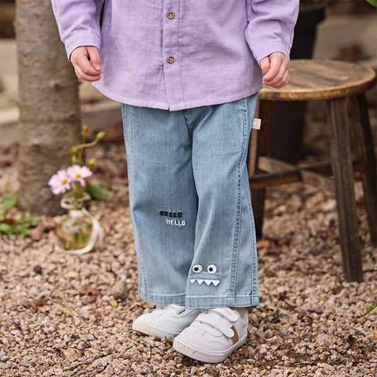 Dave&Bella Toddler Boys Fashion Denim Blue Wide Straight-leg Jeans