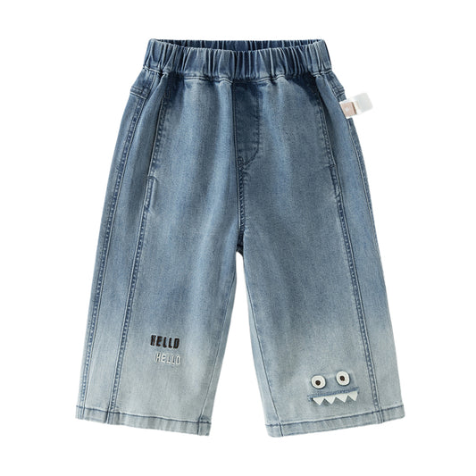 Dave&Bella Toddler Boys Fashion Denim Blue Wide Straight-leg Jeans