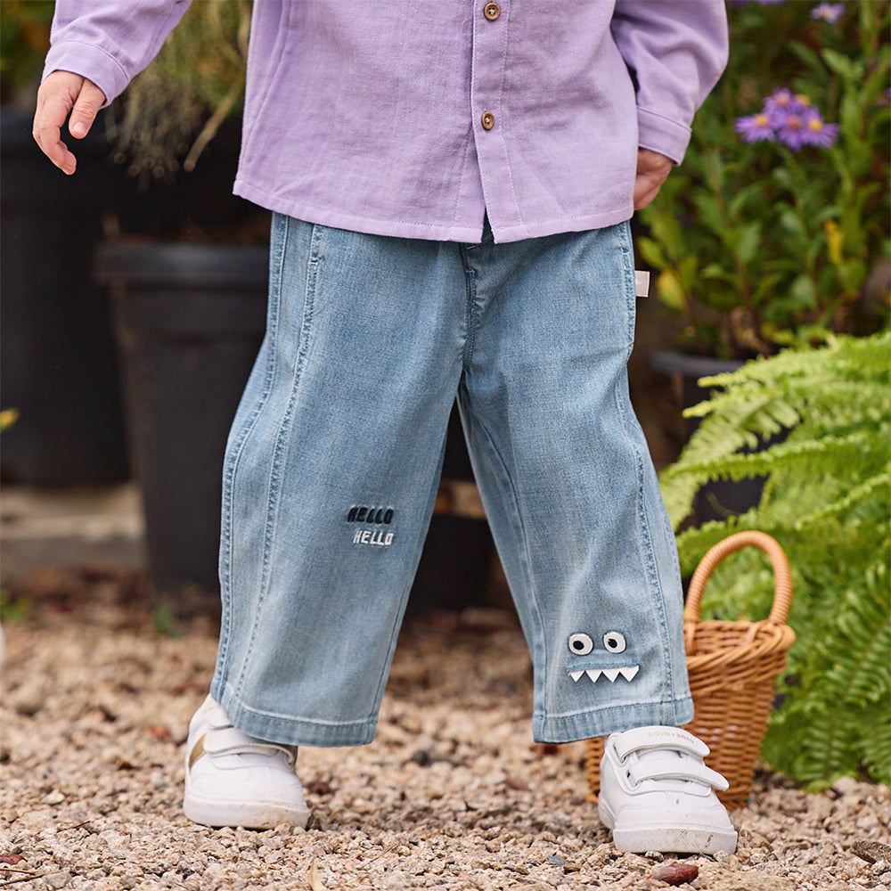 Dave&Bella Toddler Boys Fashion Denim Blue Wide Straight-leg Jeans