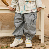Dave&Bella Toddler Boys Versatile Khaki/Grey Adjustable Loose Pants