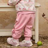 Dave&Bella Toddler Girls Peach Pink/ Light Grey Soft Loose Drawstring Pants