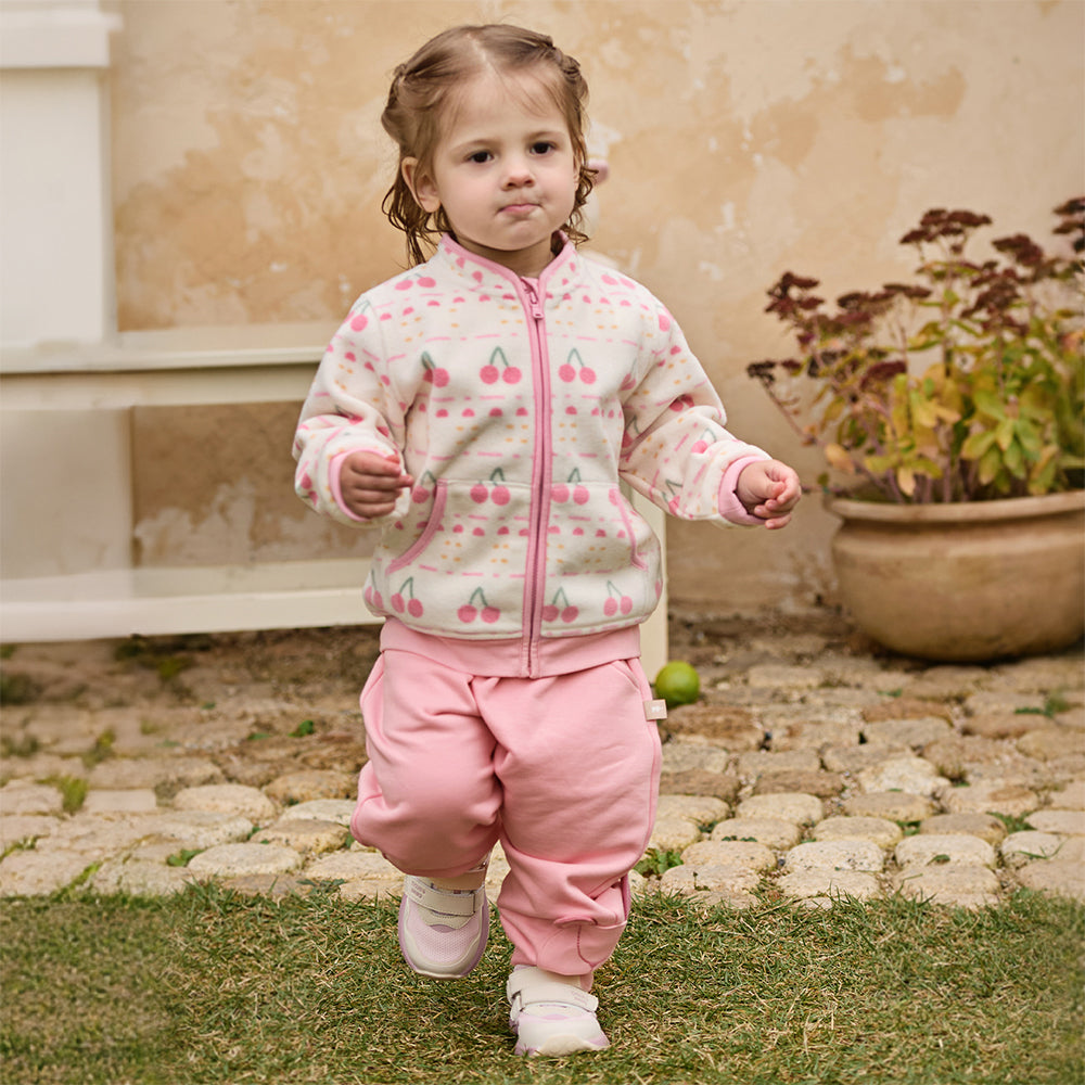 Dave&Bella Toddler Girls Peach Pink/ Light Grey Soft Loose Drawstring Pants