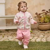 Dave&Bella Toddler Girls Peach Pink/ Light Grey Soft Loose Drawstring Pants