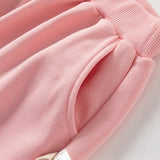 Dave&Bella Toddler Girls Peach Pink/ Light Grey Soft Loose Drawstring Pants