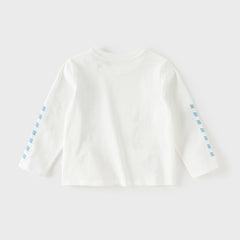 Dave&Bella Toddler Boys Blue/White Classic Round Collar Long Sleeve Cotton T-shirts