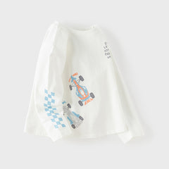 Dave&Bella Toddler Boys Blue/White Classic Round Collar Long Sleeve Cotton T-shirts