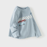 Dave&Bella Toddler Boys Blue/White Classic Round Collar Long Sleeve Cotton T-shirts