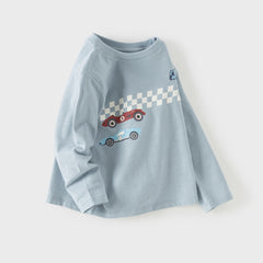 Dave&Bella Toddler Boys Blue/White Classic Round Collar Long Sleeve Cotton T-shirts