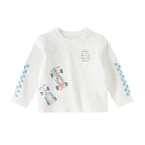 Dave&Bella Toddler Boys Blue/White Classic Round Collar Long Sleeve Cotton T-shirts