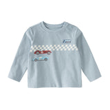 Dave&Bella Toddler Boys Blue/White Classic Round Collar Long Sleeve Cotton T-shirts