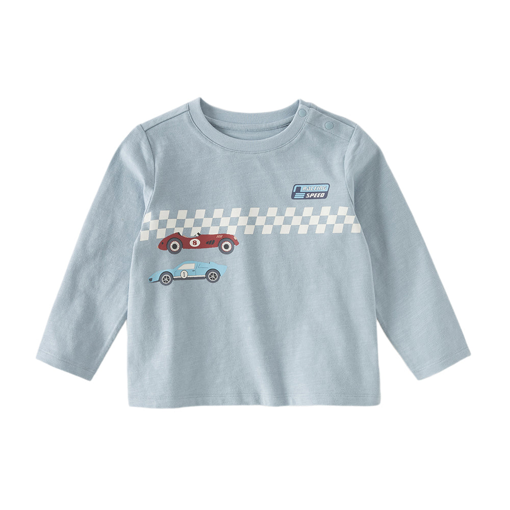 Dave&Bella Toddler Boys Blue/White Classic Round Collar Long Sleeve Cotton T-shirts