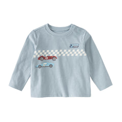 Dave&Bella Toddler Boys Blue/White Classic Round Collar Long Sleeve Cotton T-shirts