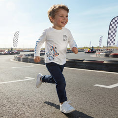 Dave&Bella Toddler Boys Blue/White Classic Round Collar Long Sleeve Cotton T-shirts