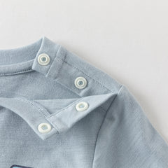 Dave&Bella Toddler Boys Blue/White Classic Round Collar Long Sleeve Cotton T-shirts