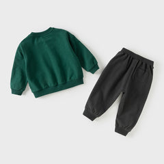 Dave&Bella Toddler Boys Green Soft  Round Collar Long Sleeve Top Pants Suits