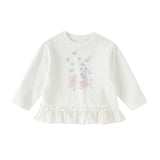 Dave&Bella Toddler Girls Cute White Round Collar Long Sleeve Cotton T-shirt Tops