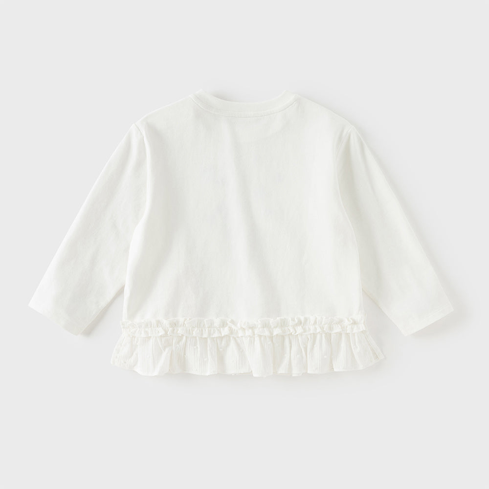 Dave&Bella Toddler Girls Cute White Round Collar Long Sleeve Cotton T-shirt Tops
