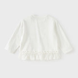 Dave&Bella Toddler Girls Cute White Round Collar Long Sleeve Cotton T-shirt Tops