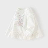 Dave&Bella Toddler Girls Cute White Round Collar Long Sleeve Cotton T-shirt Tops