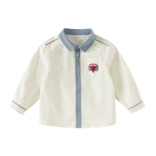 Dave&Bella Toddler Boys Casual Beige Soft Cotton College-style Shirts
