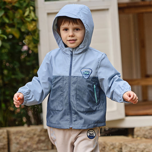 Dave&Bella Toddler Boys Blue Long Sleeve Hooded Outdoor Jackets