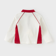 Dave&Bella Toddler Boys White Long Sleeve Comfortable Polos