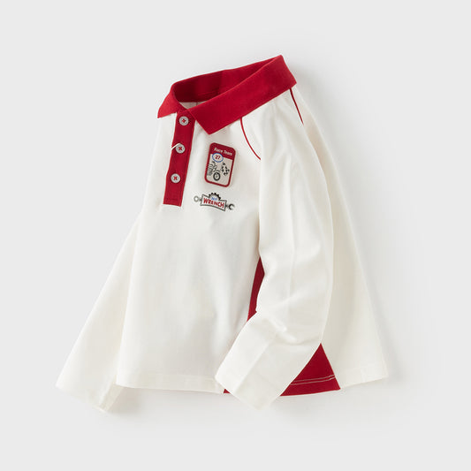 Dave&Bella Toddler Boys White Long Sleeve Comfortable Polos