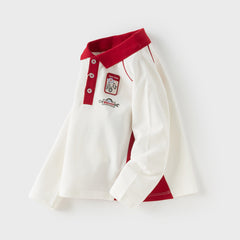 Dave&Bella Toddler Boys White Long Sleeve Comfortable Polos