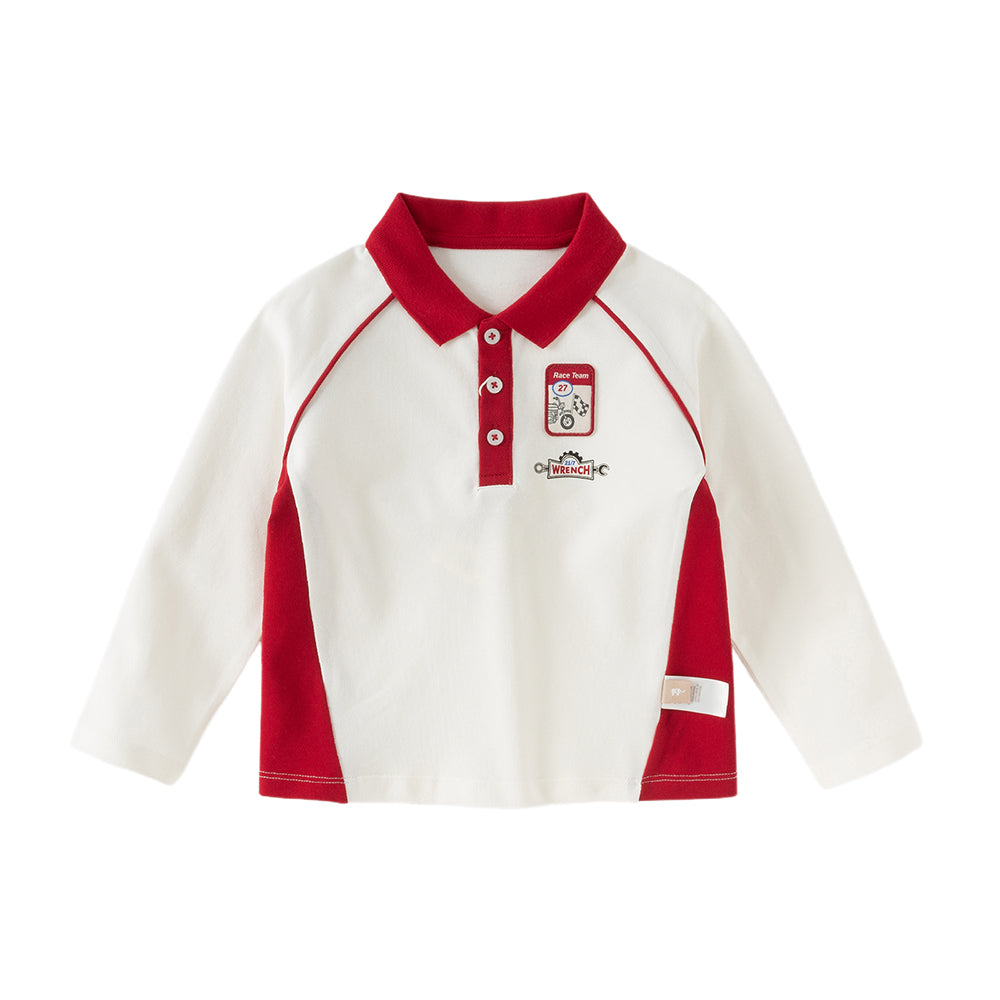 Dave&Bella Toddler Boys White Long Sleeve Comfortable Polos