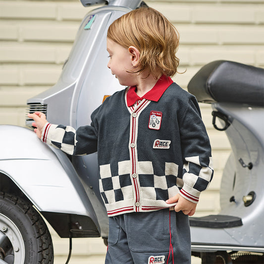 Dave&Bella Toddler Boys Grey V-neck Long Sleeve Cotton Comfortable Sweater Cardigans