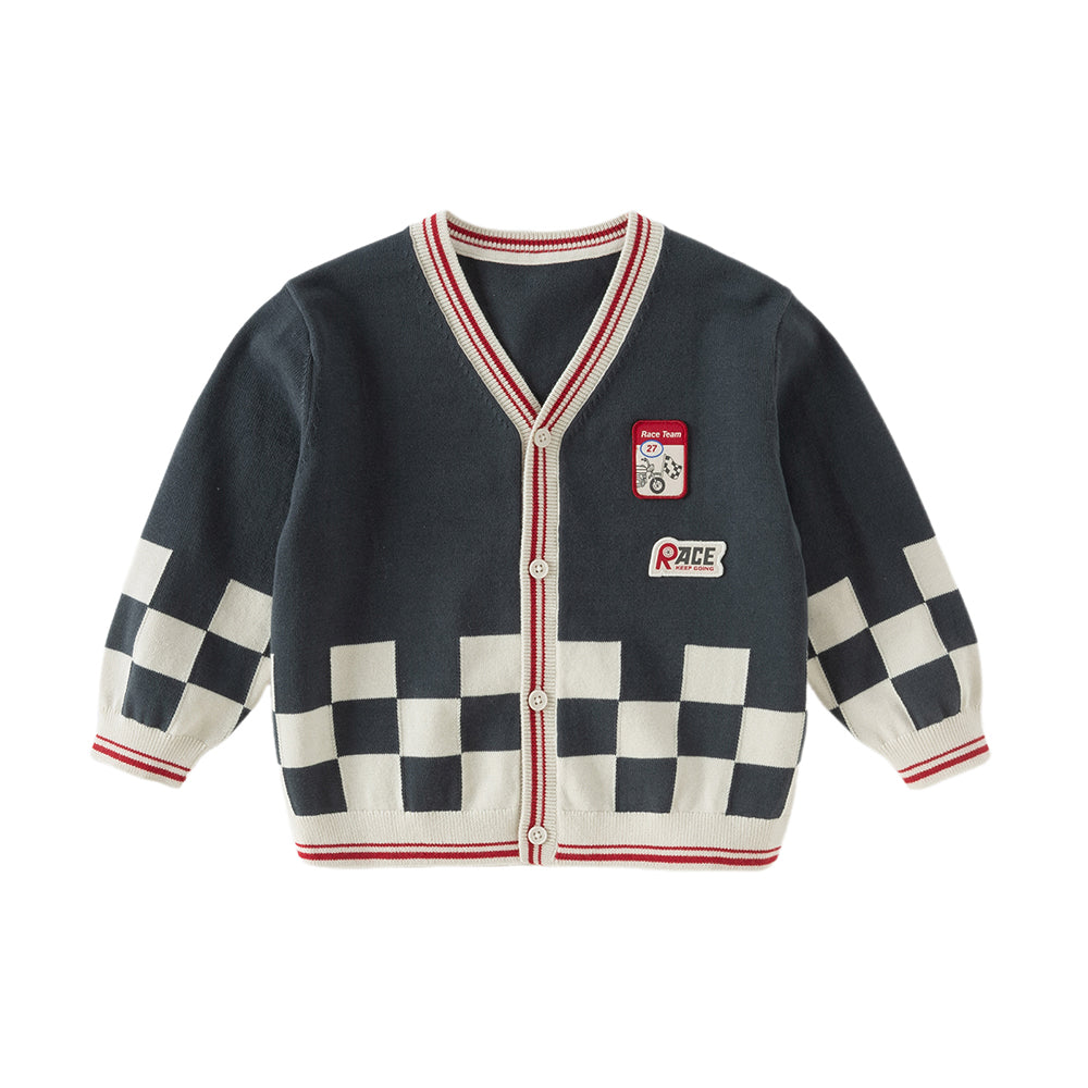 Dave&Bella Toddler Boys Grey V-neck Long Sleeve Cotton Comfortable Sweater Cardigans