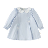 Dave&Bella Toddler Girls Blue Long Sleeve Lightweight Cotton Casual A-line Dress