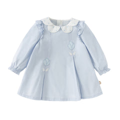 Dave&Bella Toddler Girls Blue Long Sleeve Lightweight Cotton Casual A-line Dress