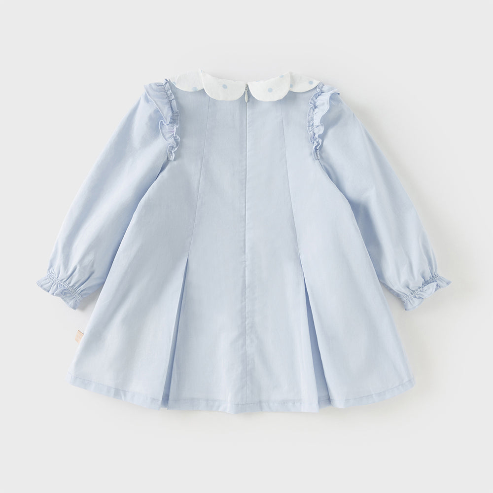 Dave&Bella Toddler Girls Blue Long Sleeve Lightweight Cotton Casual A-line Dress