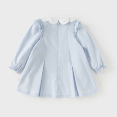 Dave&Bella Toddler Girls Blue Long Sleeve Lightweight Cotton Casual A-line Dress